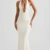 Laverna Ruched Backless Halterneck Gown in Ivory