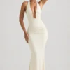 Laverna Ruched Backless Halterneck Gown in Ivory