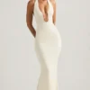 Laverna Ruched Backless Halterneck Gown in Ivory