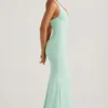Laverna Ruched Backless Halterneck Gown in Mint
