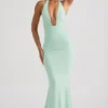 Laverna Ruched Backless Halterneck Gown in Mint
