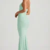 Laverna Ruched Backless Halterneck Gown in Mint