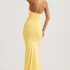 Laverna Ruched Backless Halterneck Gown in Pastel Yellow