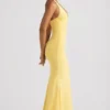 Laverna Ruched Backless Halterneck Gown in Pastel Yellow