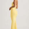 Laverna Ruched Backless Halterneck Gown in Pastel Yellow