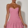 Lavinia Cut-Out Bubble Hem Corset Mini Dress in Dusty Pink