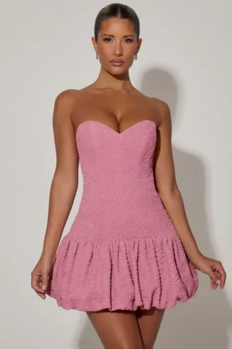 Lavinia Cut-Out Bubble Hem Corset Mini Dress in Dusty Pink