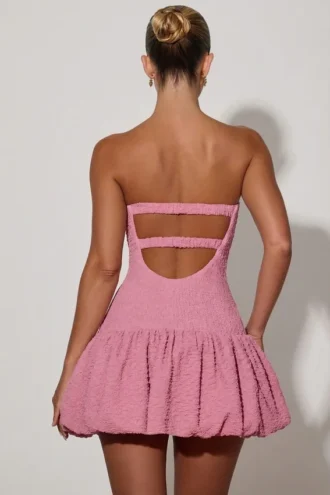 Lavinia Cut-Out Bubble Hem Corset Mini Dress in Dusty Pink