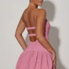 Lavinia Cut-Out Bubble Hem Corset Mini Dress in Dusty Pink