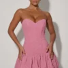 Lavinia Cut-Out Bubble Hem Corset Mini Dress in Dusty Pink