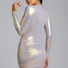 Layla Long Sleeve Metallic Jersey Mini Dress in Light Gold