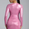 Layla Long Sleeve Metallic Jersey Mini Dress in Rose Pink