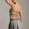 Leilani Belted Backless Pleated Mini Dress in Grey