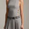 Leilani Belted Backless Pleated Mini Dress in Grey