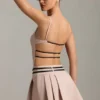 Leilani Belted Backless Pleated Mini Dress in Mushroom