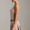 Leilani Belted Backless Pleated Mini Dress in Mushroom