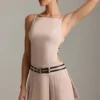 Leilani Belted Backless Pleated Mini Dress in Mushroom