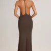 Leire Modal Plunge Backless Maxi Dress in Chocolate Brown