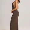 Leire Modal Plunge Backless Maxi Dress in Chocolate Brown