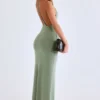 Leire Modal Plunge Backless Maxi Dress in Sage Green