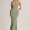 Leire Modal Plunge Backless Maxi Dress in Sage Green