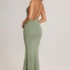 Leire Modal Plunge Backless Maxi Dress in Sage Green