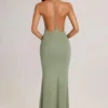 Leire Modal Plunge Backless Maxi Dress in Sage Green