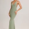 Leire Modal Plunge Backless Maxi Dress in Sage Green