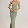 Leire Modal Plunge Backless Maxi Dress in Sage Green