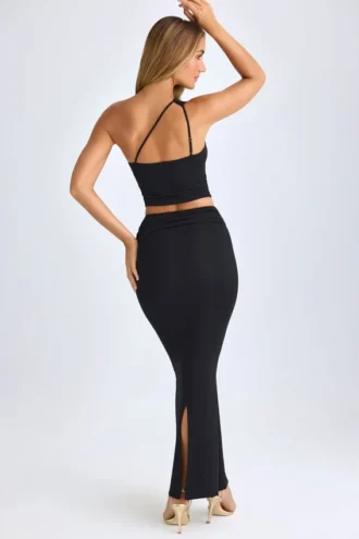 Lena Modal Twist-Front Maxi Skirt in Black