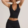 Lene Modal Ribbed Button-Up Vest Top in Black