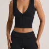 Lene Modal Ribbed Button-Up Vest Top in Black