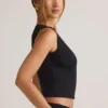 Lene Modal Ribbed Button-Up Vest Top in Black