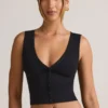 Lene Modal Ribbed Button-Up Vest Top in Black