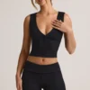 Lene Modal Ribbed Button-Up Vest Top in Black
