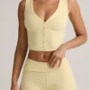Lene Modal Ribbed Button-Up Vest Top in Buttercream Yellow