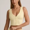 Lene Modal Ribbed Button-Up Vest Top in Buttercream Yellow