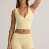 Lisha Modal Ribbed Mid-Rise Foldover Shorts in Buttercream Yellow