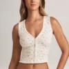 Lene Modal Ribbed Button-Up Vest Top in Floral Print