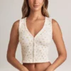 Lene Modal Ribbed Button-Up Vest Top in Floral Print