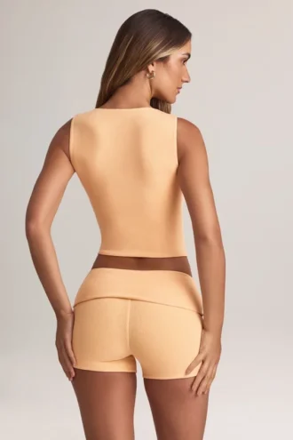 Lene Modal Ribbed Button-Up Vest Top in Peach
