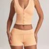 Lene Modal Ribbed Button-Up Vest Top in Peach