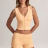 Nina Modal Foldover Mid-Rise Shorts in Peach