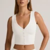 Lene Modal Ribbed Button-Up Vest Top in White