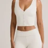 Lene Modal Ribbed Button-Up Vest Top in White