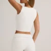 Lene Modal Ribbed Button-Up Vest Top in White
