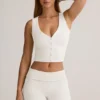 Lene Modal Ribbed Button-Up Vest Top in White