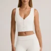 Lene Modal Ribbed Button-Up Vest Top in White