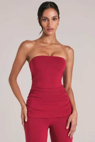 Leni Bandeau Longline Top in Cherry Red