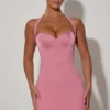 Lenore Heart-Detail Halterneck A-Line Mini Dress in Dusty Pink